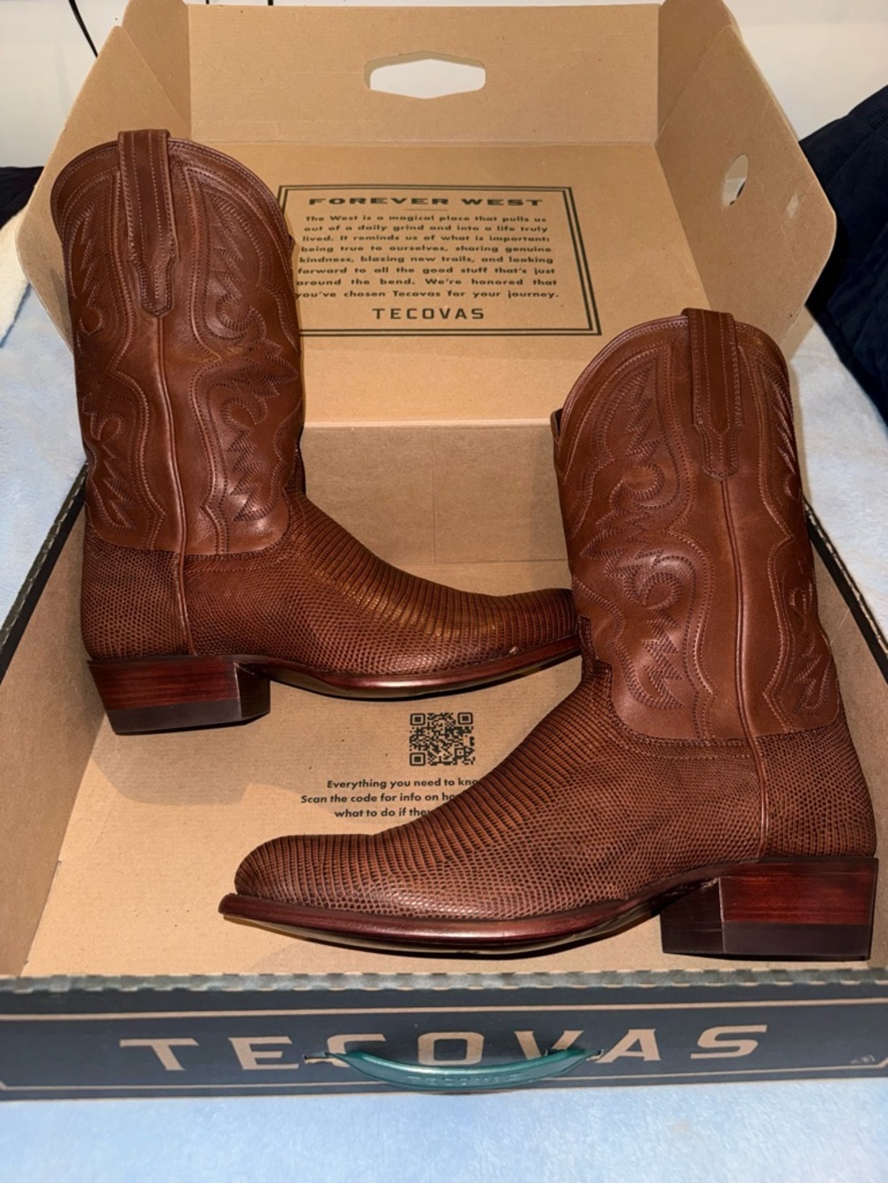 Tecovas Lizard Leather Boots in Hazelnut 12.5D